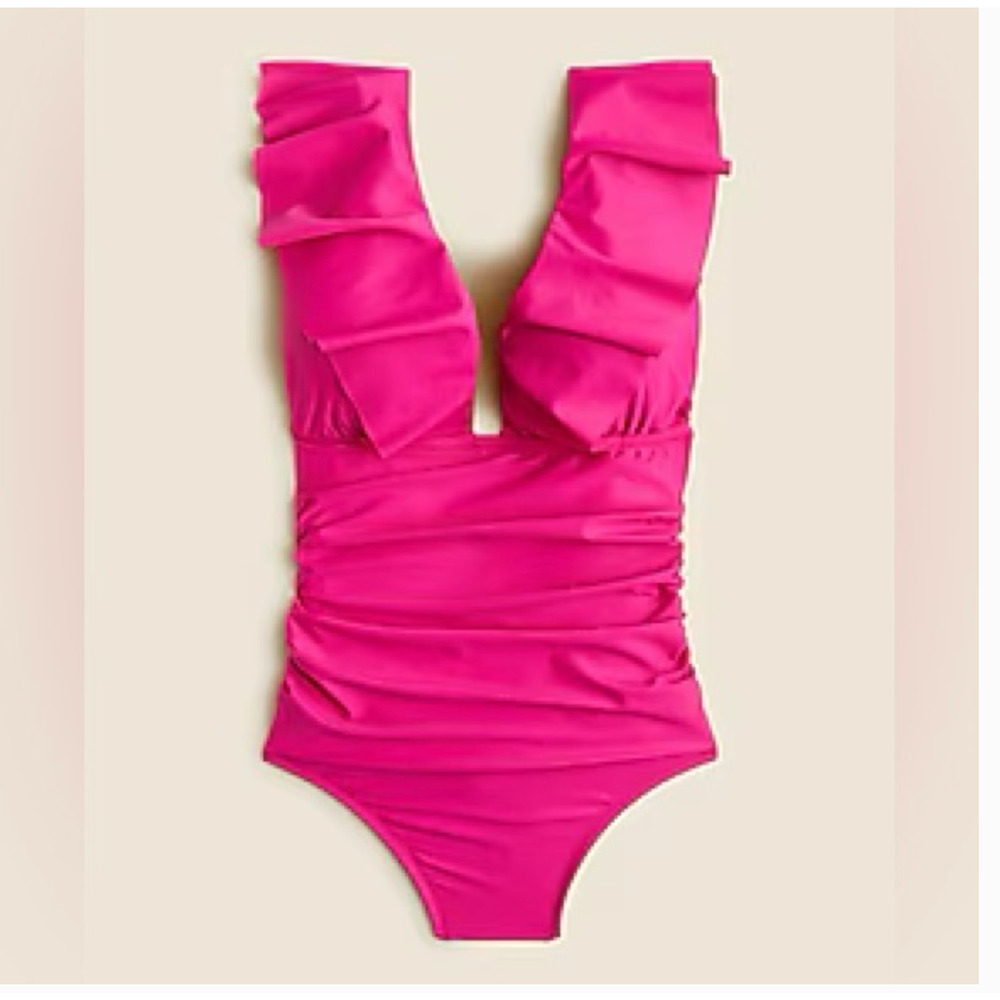 NWT J. Crew Ruched Ruffle One Piece Swim Suit 8 Fuschia Pink Beach BP222 J.Crew